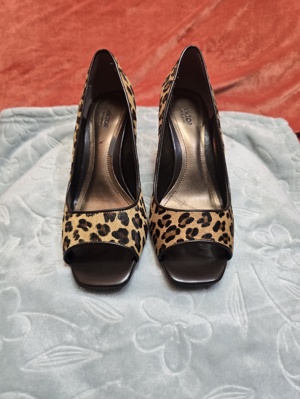 Victor Alfaro Leopard Print Peep-Toe Pumps - Tan/Black
